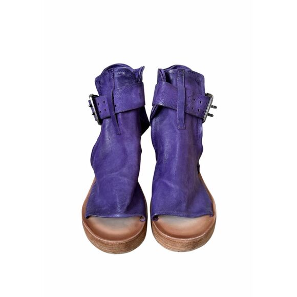 A.S. 98 Naya Wedge Leather Sandals Purple 39 US 8.5 9 - Picture 3 of 9
